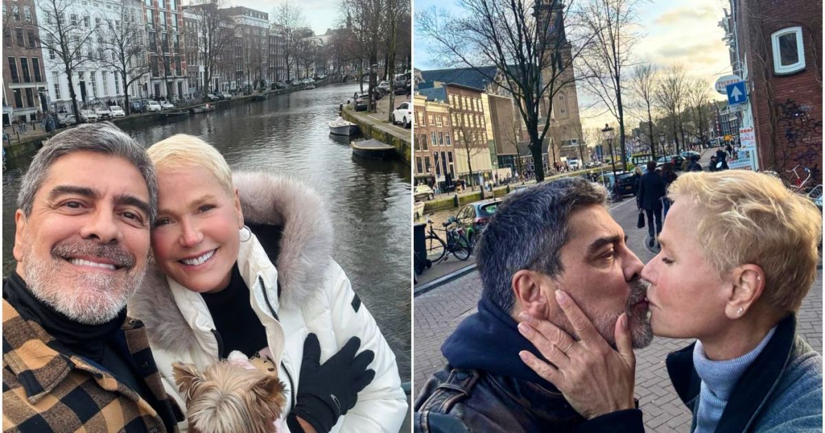 Xuxa posa na Holanda ao lado do marido, Junno Andrade; veja