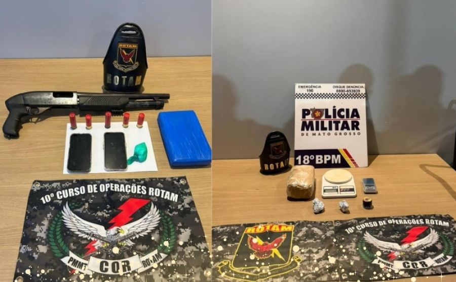 Rotam prende cinco suspeitos com armas e drogas em Pontes e Lacerda