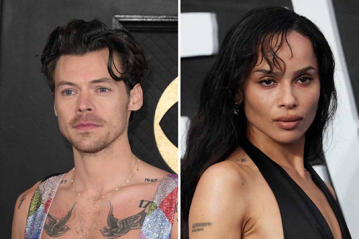 Harry Styles e Zoë Kravitz tocam beijos publicamente pela primeira vez